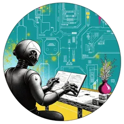 Robot czytający i piszący, symbol szkoleń